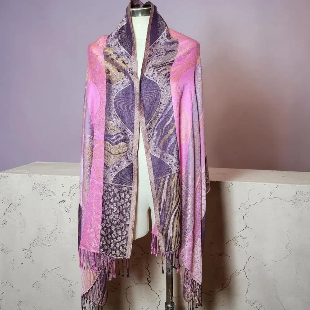 Purple / Pink / Gold Pashmina Scarf